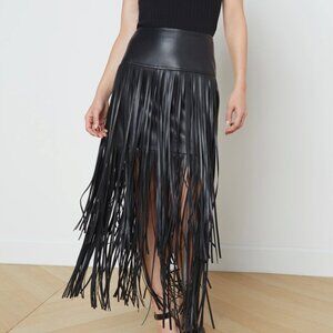 L'AGENCE Vegan Leather Fringe Skirt, Size 8
